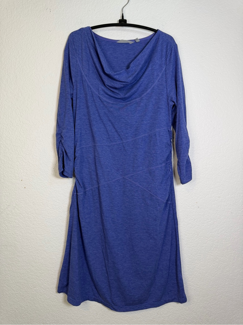 Athleta Ukiah Cowl Neck 3/4 Sleeve Midi Dress in Heathered Blue, Size M
